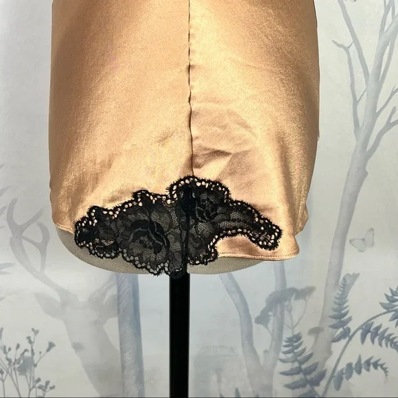 Victoria’s Secret Gold Bronze Silky Satin Lace Trim Teddy Romper Playsuit XS